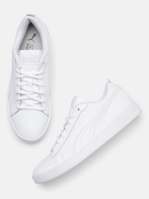 

Puma Women White Solid Smash V2 Leather Sneakers