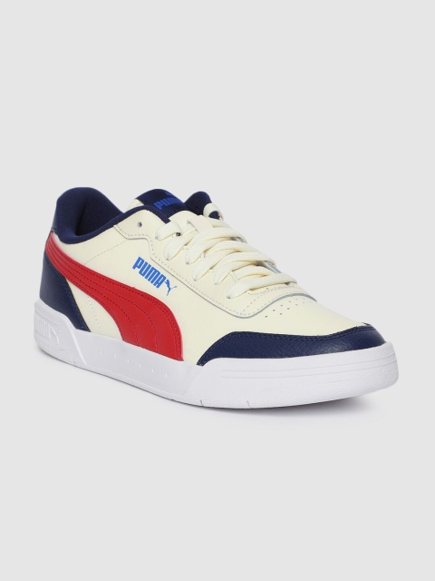 

Puma Unisex White & Red Caracal Leather Sneakers