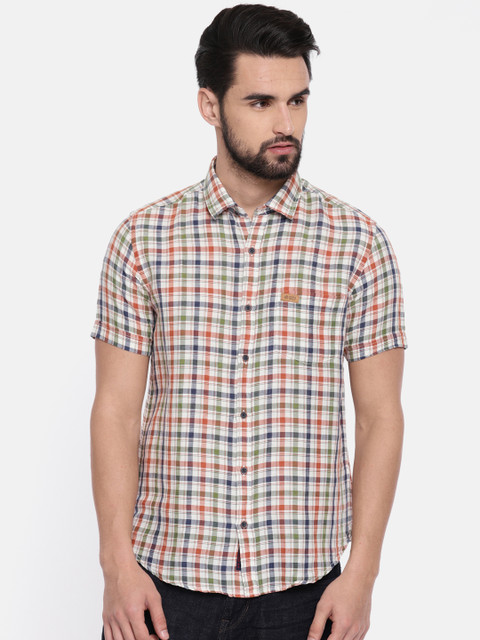 

U.S. Polo Assn. Denim Co. Men Rust Orange & Blue Regular Fit Checked Casual Shirt