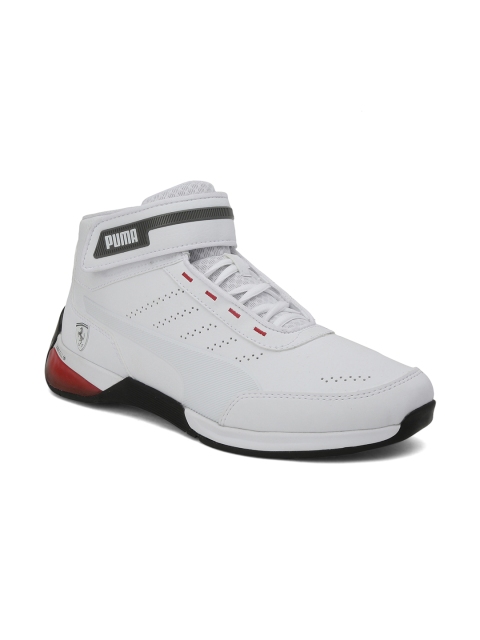 

PUMA Motorsport Men White Solid Synthetic Leather Mid-Top Scuderia Ferrari Kart Cat X Mid LS Sneakers