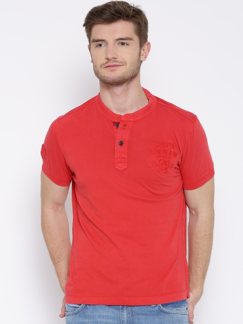 

U.S. Polo Assn. Denim Co. Red Henley Pure Cotton T-shirt