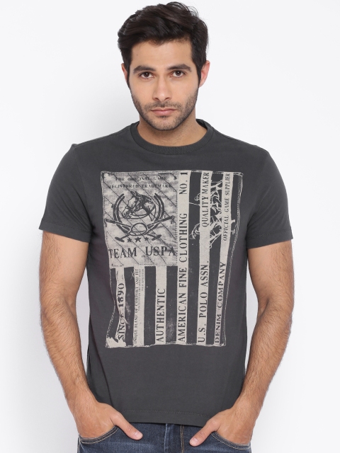 

U.S. Polo Assn. Charcoal Grey Printed Pure Cotton T-shirt