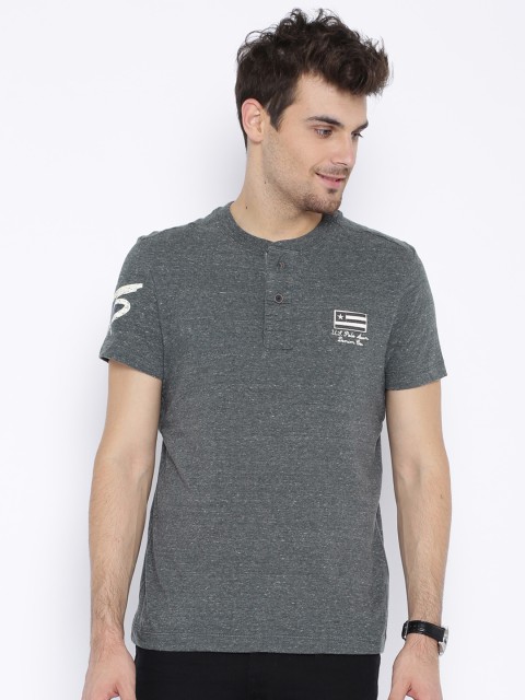 

U.S. Polo Assn. Denim Co. Grey Melange Henley Pure Cotton T-shirt