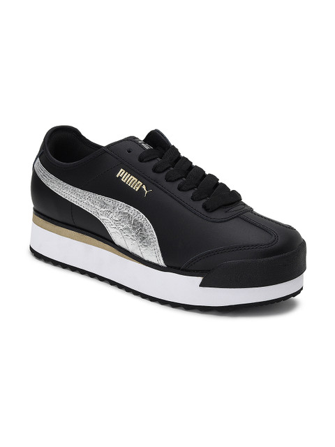 

Puma Women Black Leather Roma Amor Metal Sneakers