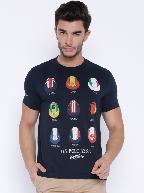 

U.S. Polo Assn. Navy Printed Pure Cotton T-shirt, Navy blue