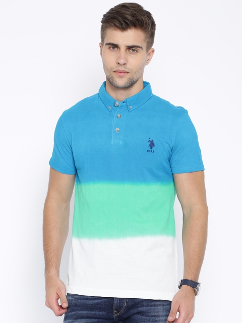 

U.S. Polo Assn. Blue Green Colour Block Polo Pure Cotton T-shirt