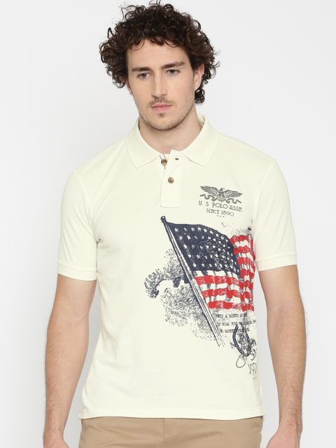 

U.S. Polo Assn. Denim Co. Men Off-White Printed Polo T-shirt