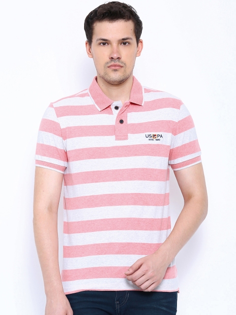 

U.S. Polo Assn. Denim Co. Pink & Grey Melange Striped Polo T-shirt