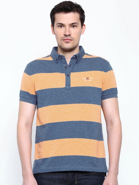 

U.S. Polo Assn. Denim Co. Orange Blue Striped Polo Pure Cotton T-shirt