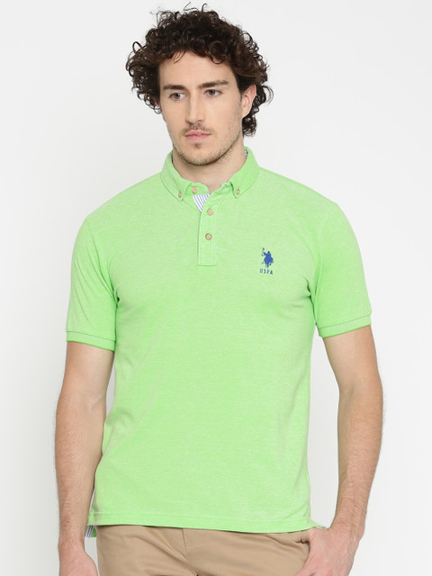 

U.S. Polo Assn. Men Green Solid Polo T-shirt