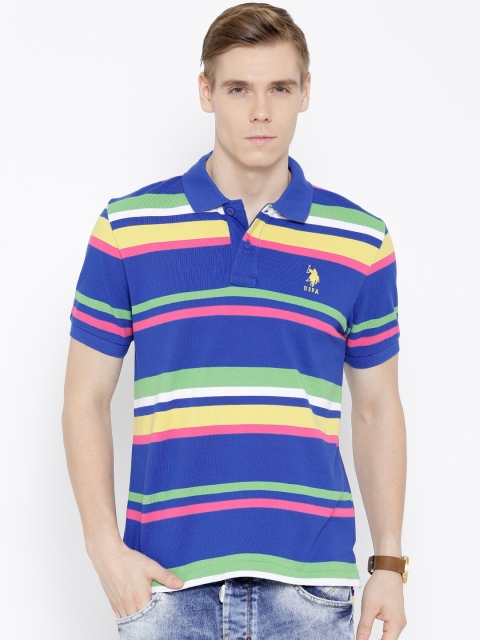 

U.S. Polo Assn. Blue Striped Polo Pure Cotton T-shirt