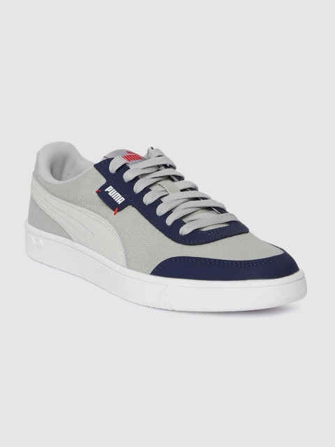 

Puma Unisex Grey And Navy Blue Court Legend Lo CV Sneakers