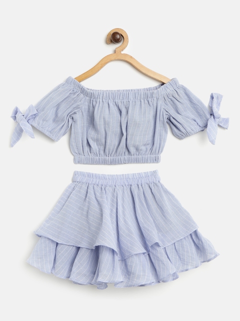 

pspeaches Girls Blue & White Striped Two-Piece Dress