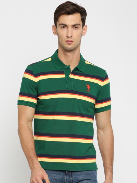 

U.S. Polo Assn. Men Green Striped Polo Collar T-shirt