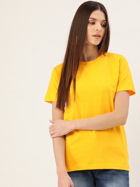 

YOLOCLAN Women Yellow Solid Round Neck T-shirt