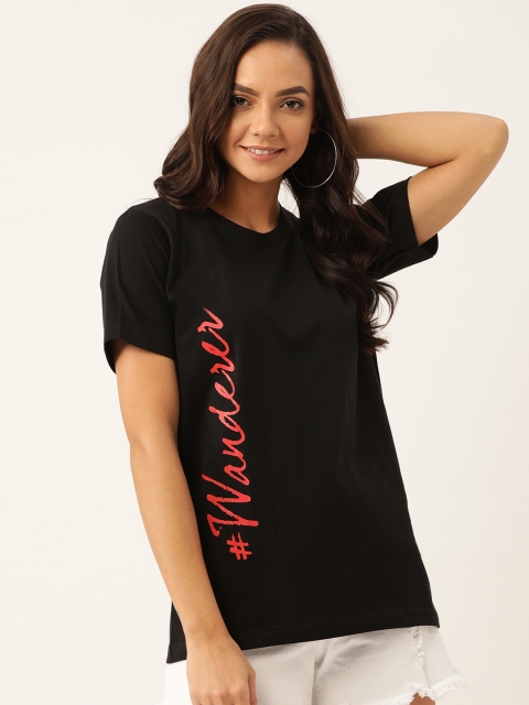 

YOLOCLAN Women Black & Red Printed Round Neck T-shirt