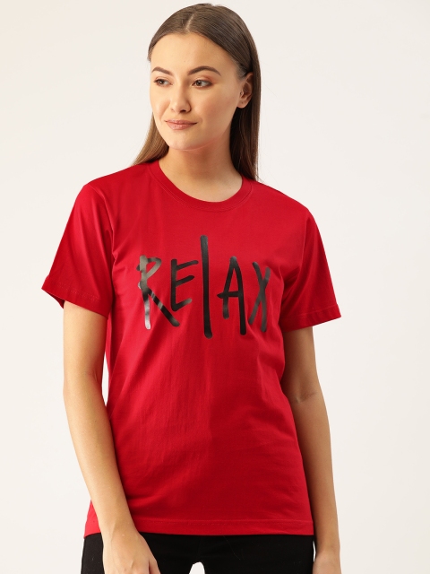 

YOLOCLAN Women Red & Black Printed Round Neck T-shirt