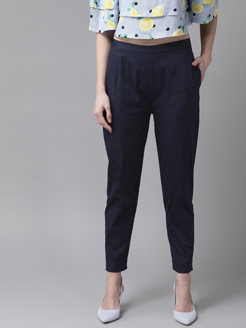 

Ginni Arora Label Women Navy Blue Slim Fit Solid Regular Trousers