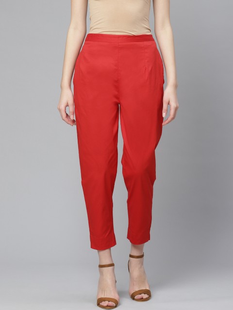

Ginni Arora Label Women Red Slim Fit Solid Regular Trousers