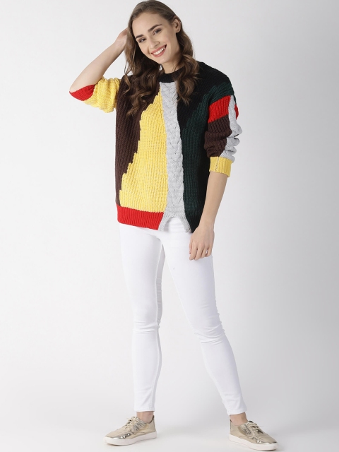 

Blue Saint Women Yellow & Brown Colourblocked Pullover Sweater