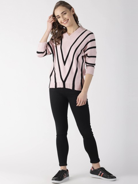 

Blue Saint Women Pink & Black Printed Pullover Sweater