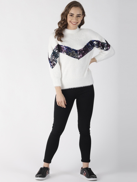 

Blue Saint Women White Self Design Pullover Sweater