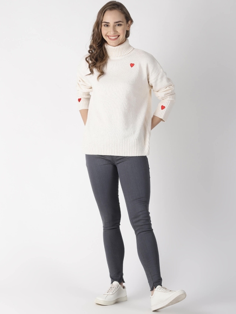 

Blue Saint Women Cream-Coloured Solid Pullover Sweater