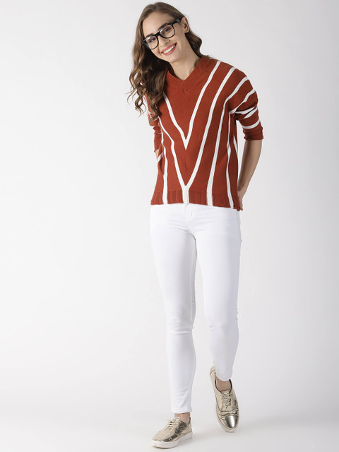 

Blue Saint Women Brown & Off-White Printed Acrylic Pullover Sweater