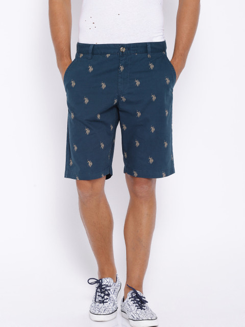 

U.S. Polo Assn. Navy Printed Slim Chino Shorts, Navy blue