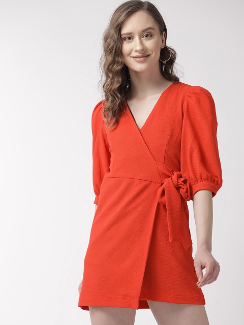 

Sera Women Red Self Design Wrap Dress