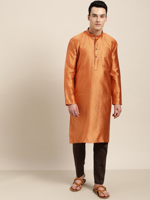 

SOJANYA Men Rust Orange Woven Design Straight Kurta