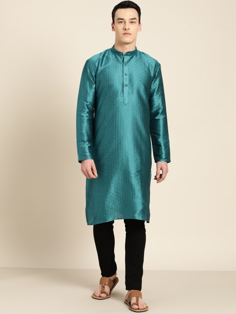 

SOJANYA Men Teal Blue Woven Design Straight Kurta