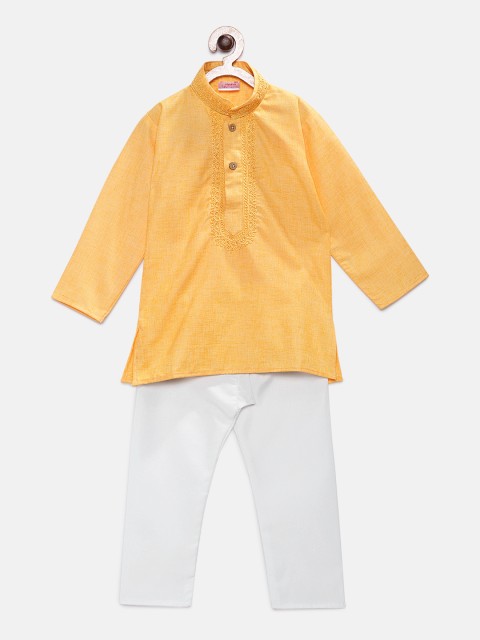 

Ridokidz Boys Yellow & White Solid Kurta with Pyjamas