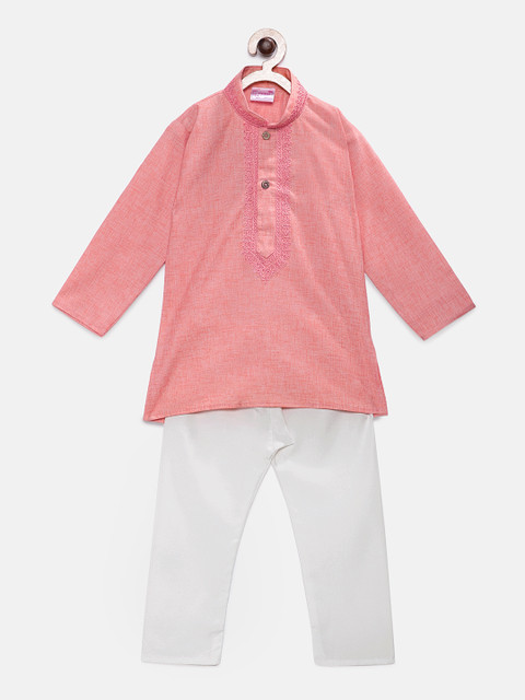 

Ridokidz Boys Peach-Coloured & White Yoke Design Kurta with Pyjamas