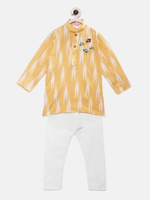 

Ridokidz Boys Mustard Yellow & White Printed Kurta with Pyjamas