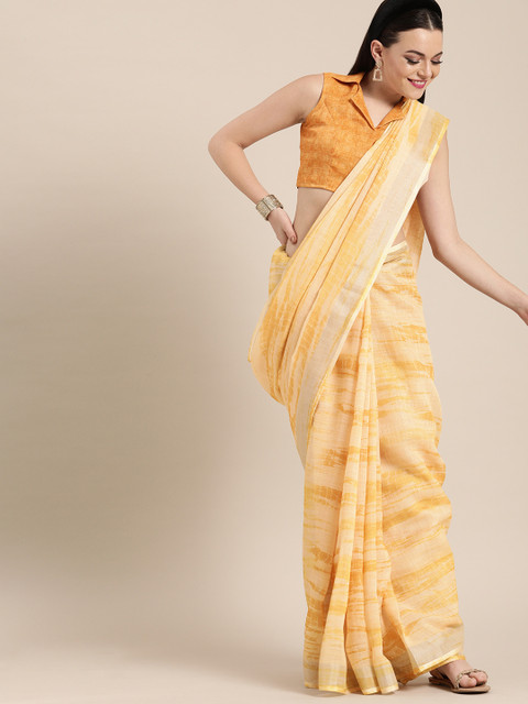 

Inddus Yellow Tie & Dyed Linen Blend Saree