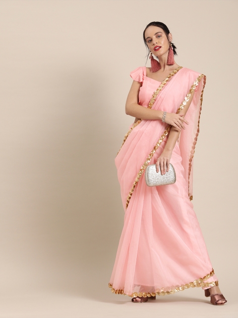 

Inddus Pink Organza Solid Party Saree