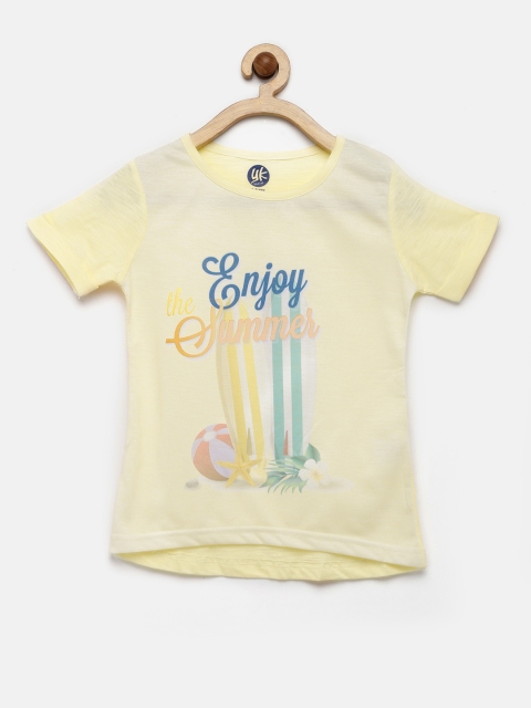 

YK Girls Yellow Printed T-shirt