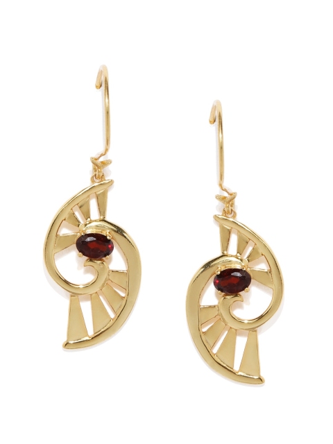 

Gehna 925 Sterling Silver Gold-Toned & Burgundy Contemporary Drop Earrings