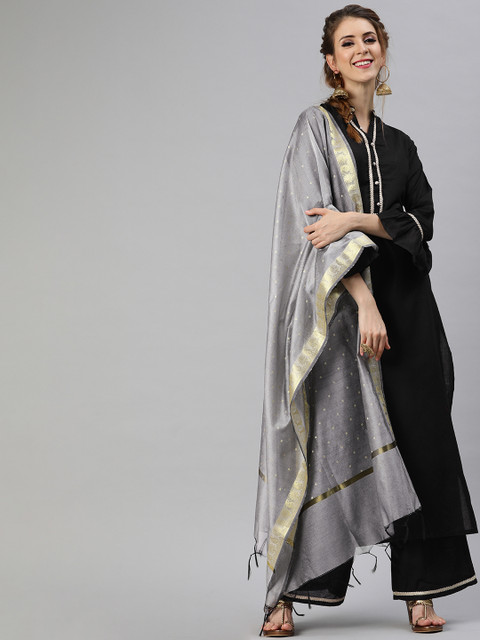 

Tulsattva Women Black & Grey Solid Kurta with Palazzos & Dupatta
