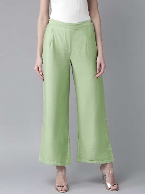 

AKS Women Green Solid Straight Palazzos