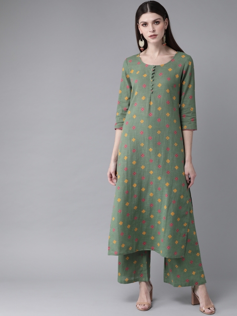 

AKS Women Green & Pink Printed Kurta with Palazzos