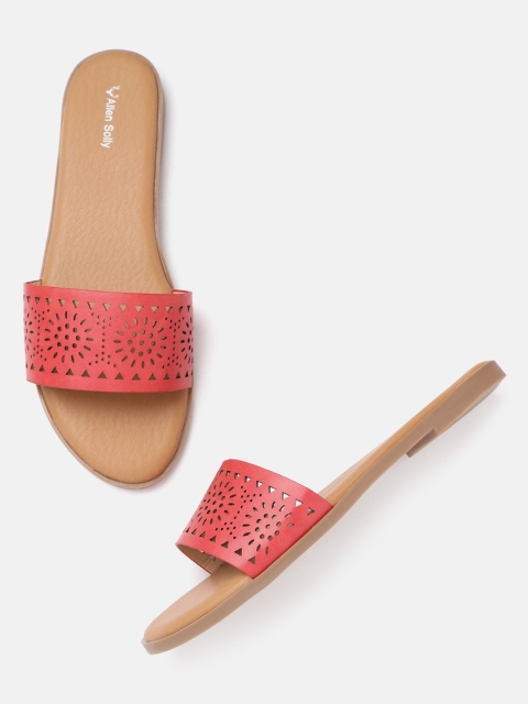 

Allen Solly Women Coral Red Laser Cut Open Toe Flats