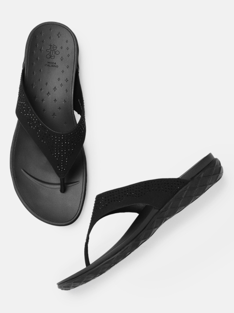 

Tresmode Women Black Embellished Open Toe Flats