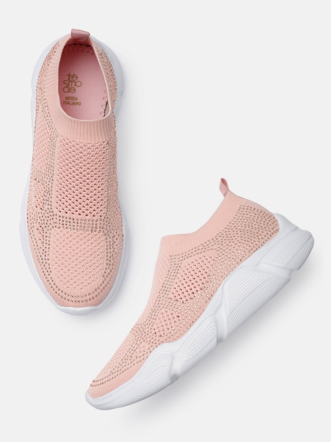 

Tresmode Women Pink Embellished Slip-On Sneakers