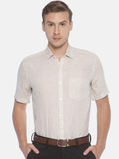

Linen Club Men Brown Regular Fit Solid Sustainable Formal Shirt, Beige