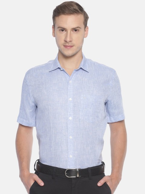 

Linen Club Men Blue Regular Fit Self Design Sustainable Formal Shirt