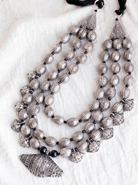 

Infuzze Oxidized Silver-Toned Brass-Plated Layered Necklace