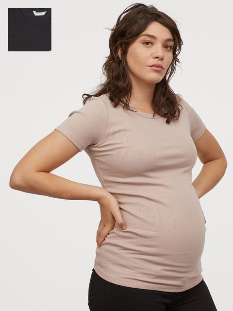 

H&M Women MAMA 2-Pack Jersey Tops, Beige