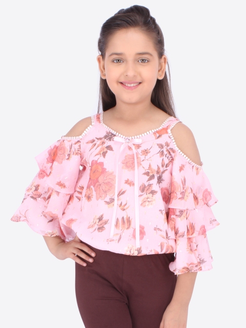 

CUTECUMBER Girls Pink & Orange Printed A-Line Top